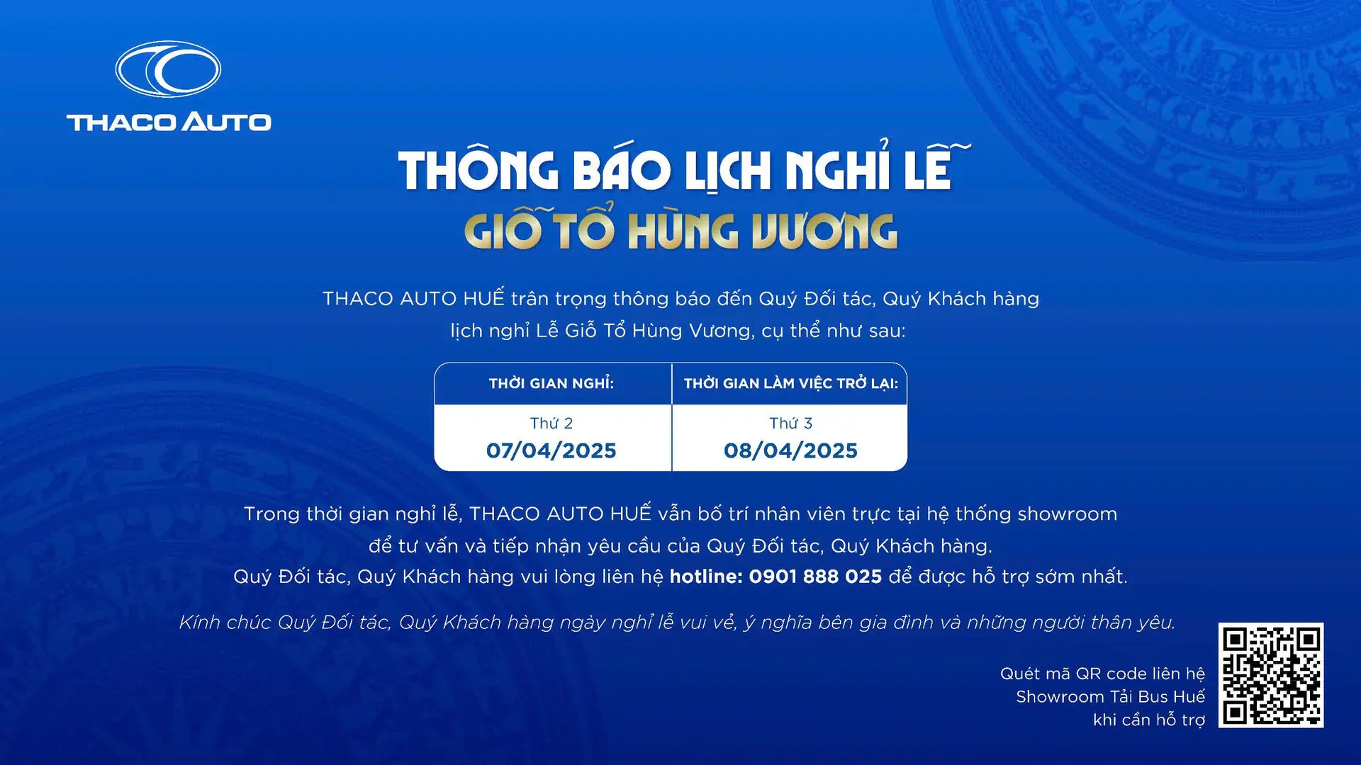 THÔNG BÁO LỊCH NGHỈ LỄ GIỖ TỔ HÙNG VƯƠNG